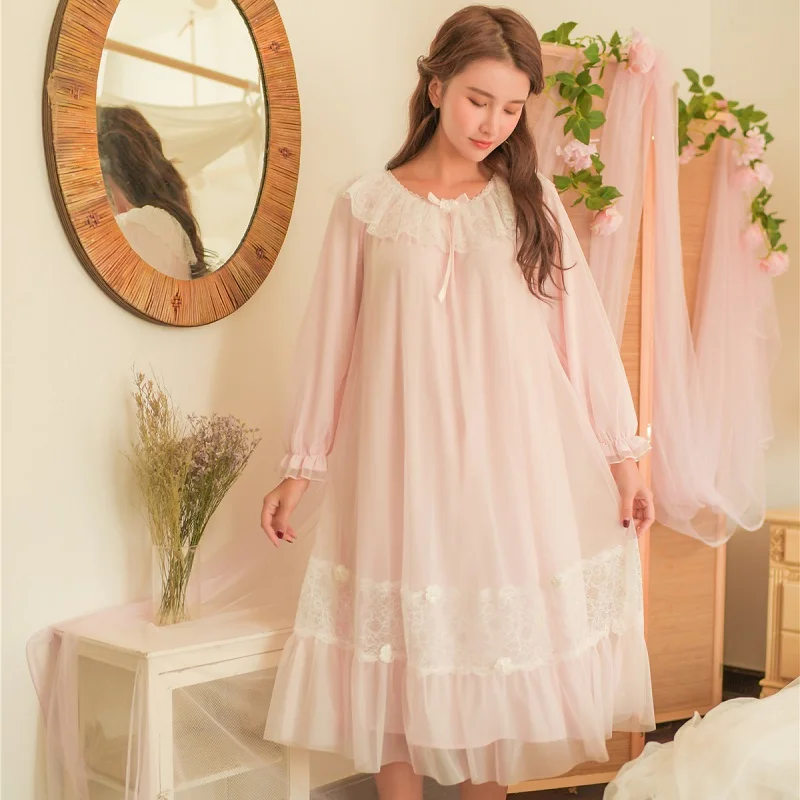 Ночная рубашка женская белая кружевная винтажная длинная осенняя 8173|Ночные