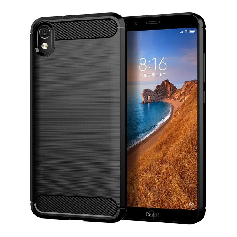 Чехол для Xiaomi Redmi 7A противоударный мягкий чехол бампер из матового углеволокна