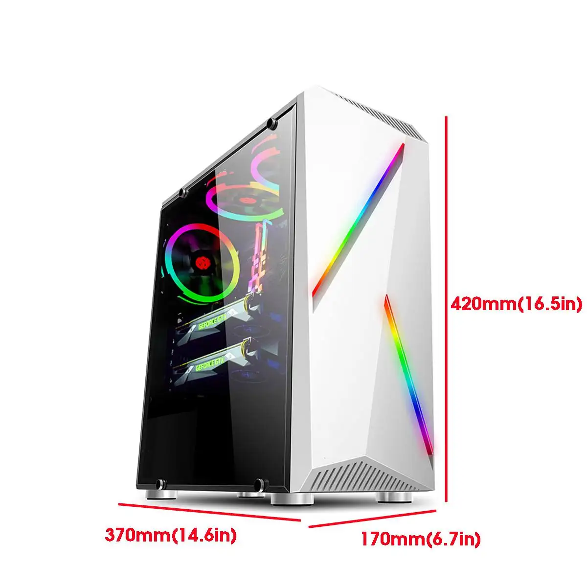 LEORY Transparente чехол для компьютера ПК игровая башня ATX аудио с 2 RGB меняющими цвет светильник полоски 350X170X420 мм