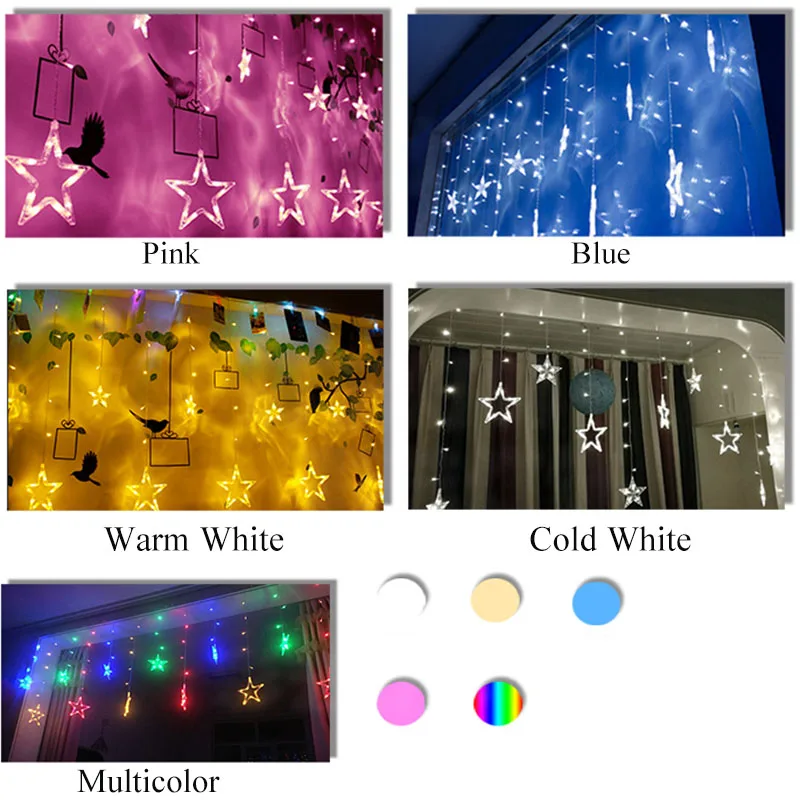 СВЕТОДИОДНАЯ Гирлянда-занавес со звездами 138 светодиодов гирлянда 220 В сказочные