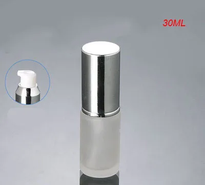 

Hot 30ml frosted glass with shiny silver press pump, 30ml shiny silver cap lotion bottle, 30 ml Cosmetic Packaging glass bottle