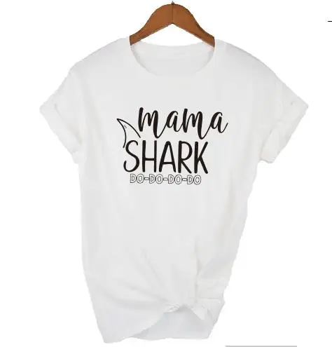 Пэдди дизайн I Love Mama Акула Графические футболки мама детские Семейные футболки объявление беременности на День Матери Повседневное Для женщин топ Прямая поставка - Цвет: white t black words