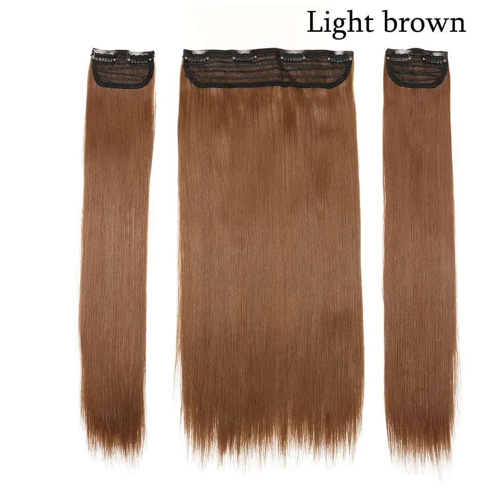 light brown SNOILITE наращивание волос черный коричневый зажим в волосах 20 дюймов зажим в Синтетические накладные волосы прямой зажим для волос для женщин - Цвет: light brown