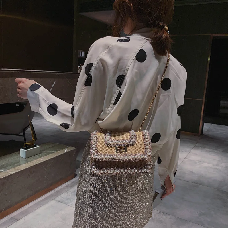 Women Bag Pearl Beach Shoulder Crossbody Messenger Flap Chain Slung Lock Buckle Luxury Handbags Bags Designer | Багаж и сумки
