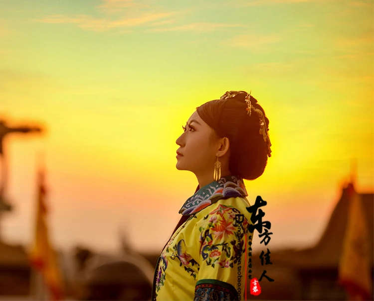 Юань шаншаншань желтый деликатный Женский костюм с вышивкой принцессы династии