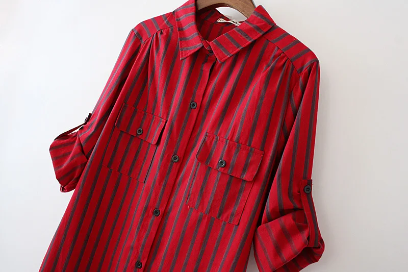 

New Autumn Loose Striped Plus Size Shirt Cotton Long Sleeve Pockets Casual Tops Blouse Female Large Size Long Shirt Big Size 4XL