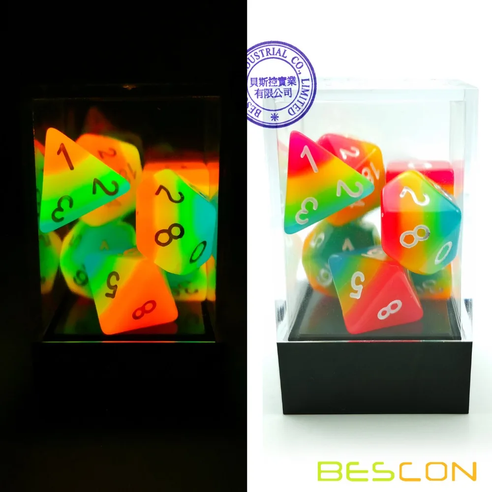 Фото Bescon фэнтезийные радужные светящиеся многогранные кости 7 шт. в комплекте полуночные конфеты, светящиеся в темноте блестящие кости, Новинка ... №5