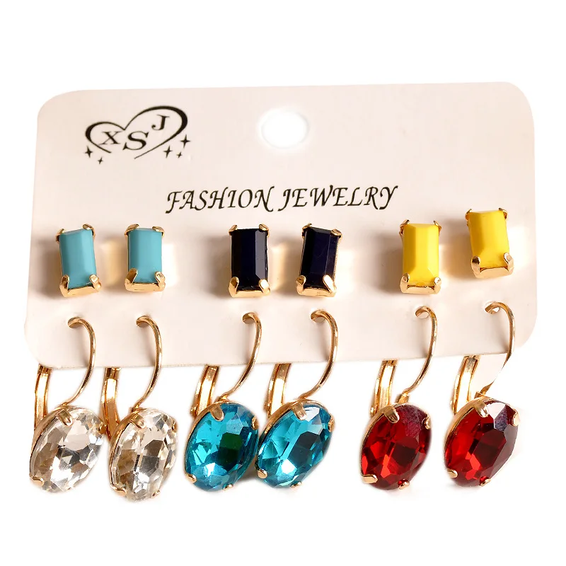 6 пар/уп. Ретро Геометрия эллипса квадратные Капли серьги для Для женщин