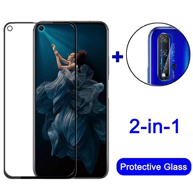 2 в 1 стекло для Huawei Honor 20 pro Полное покрытие Защитная стеклянная пленка объектива