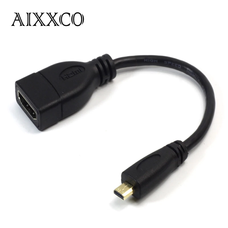 AIXXCO Micro HDMI-совместимый тип D штекер-гнездо Тип A адаптер кабель M/F конвертер для планшетного ПК tv мобильный телефон 1080P