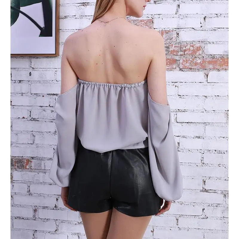 Summer Slash Neck Women Blouse Shirts Off-Shoulder Sexy Lantern Sleeve Blouses Female Solid Tops Plus Size WS8822Z |