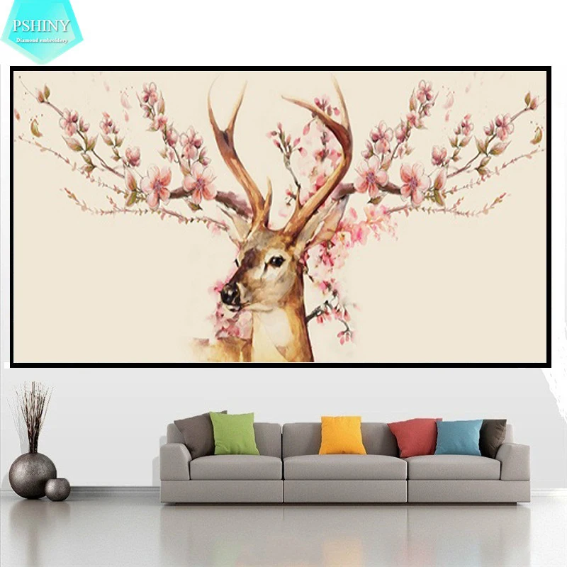 PSHINY новая 5D алмазная вышивка сделай сам персиковый олень животные картины полная
