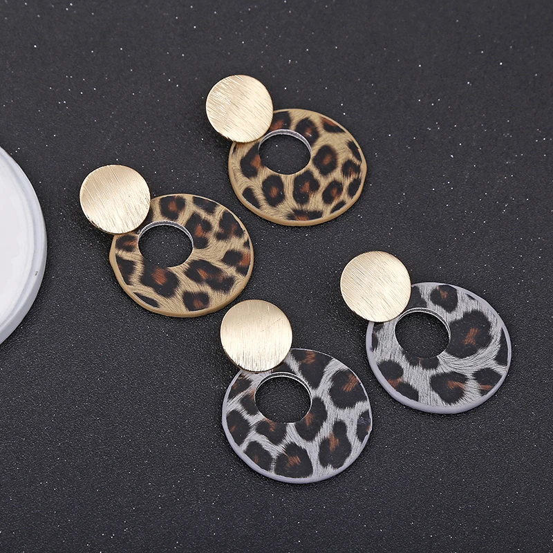 XIYANIKE New Leopard Leather Brushed Alloy Drop Earrings For Women Geometry Round Circle Female Big Earring Party Jewelry E834 | Украшения