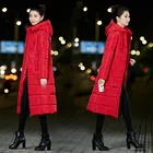 Теплое зимнее пальто, женская толстая зимняя куртка, женское хлопковое пальто с капюшоном, корейское тонкое пальто размера плюс 6XL, серое, красное стеганое длинное пальто
