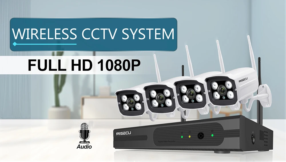 MISECU Plug and Play 4CH 1080P HD Беспроводной NVR комплект P2P 1080P 2MP Крытый Открытый камера Аудио запись Водонепроницаемая CCTV wifi система