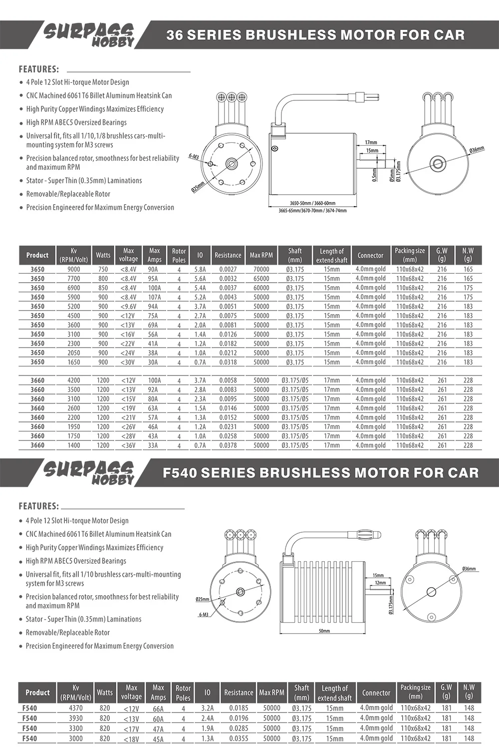 RC автомобиль 1:10 Запчасти 3650 3660 F540 3000KV 3500KV 3100KV 3600KV 5200KV 3930KV 4500KV 4370KV 4200KV бесщеточный мотор 45A 60A ESC