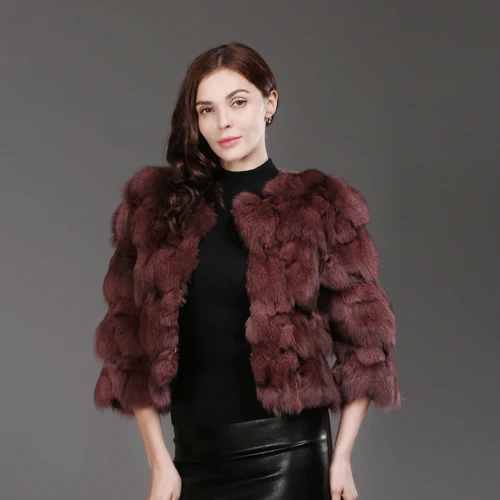 red purple Горячая Распродажа, Женская куртка из натурального Лисьего меха, Осень-зима, Женское пальто из натурального Лисьего меха, Повседневная новая короткая стильная шуба из лисьего меха - Цвет: red purple