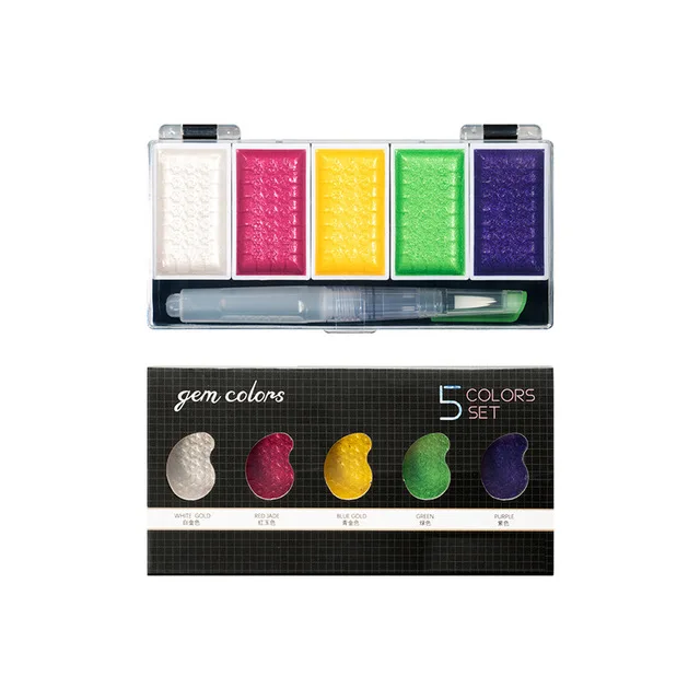 5Color Gem Color Artist 5/8 цветов, набор однотонных цветов, металлические золотые пигментные краски с акварелью для художника, краски, Водные Цвета, товары для рукоделия - Цвет: 5Color Gem Color