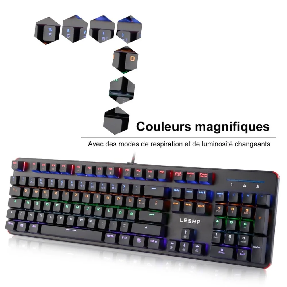 LESHP USB Проводная 105 клавиша с подсветкой профессиональная игровая офисная механическая клавиатура с светодиодный подсветкой