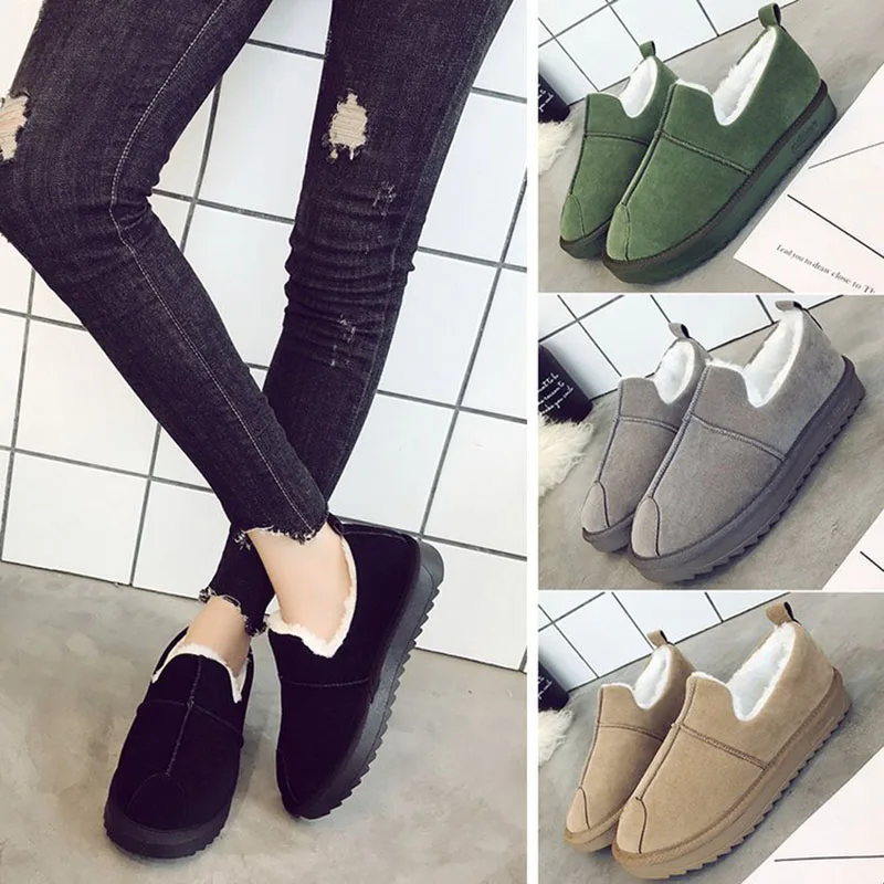 Женская обувь на плоской подошве Зимние меховые кроссовки без шнуровки Замшевые