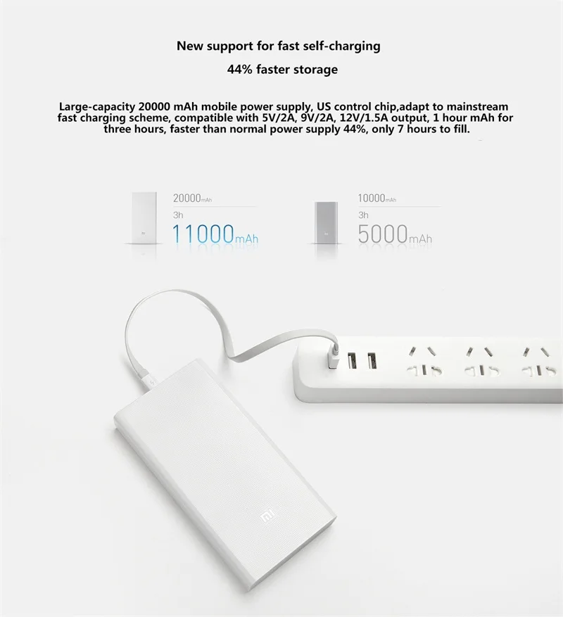 xiaomi power bank 20000mah портативная зарядка повербанк Поддержка QC3.0 Двойной USB внешний аккумулятор mini mi powerbank внешний аккумулятор для телефона