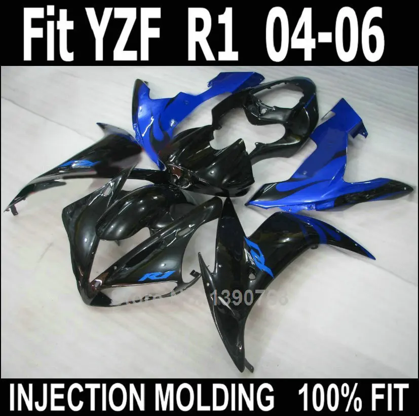 

High quality fairings for Yamaha injection molded YZF R1 2004 2005 2006 black blue plastic fairing kit YZFR1 04 05 06 NV36