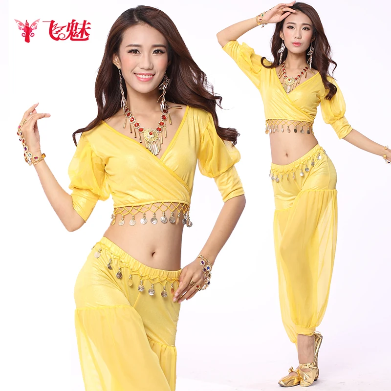 Женский костюм с монетами (Топы + брюки-фонарики) танцевальные костюмы для женщин