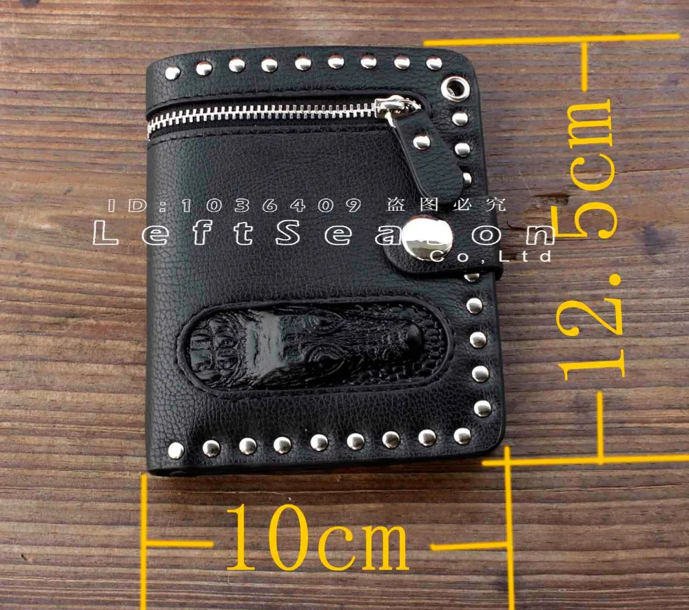 Мужской черный двойной кожаный кошелек с цепочкой Байкер панк готический