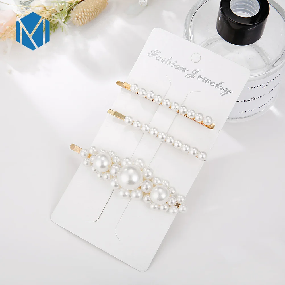 3pcs M 1 комплект INS модные элегантные жемчужные аксессуары и клипсы для волос для женщин девочек украшение для волос винтажная Свадебная Геометрическая шпилька для волос из сплава металлов - Цвет: 3pcs M