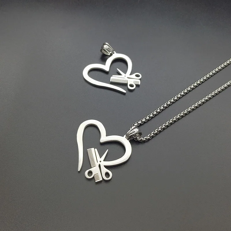 Романтические подвески в форме сердца из нержавеющей стали ножницы/расческа