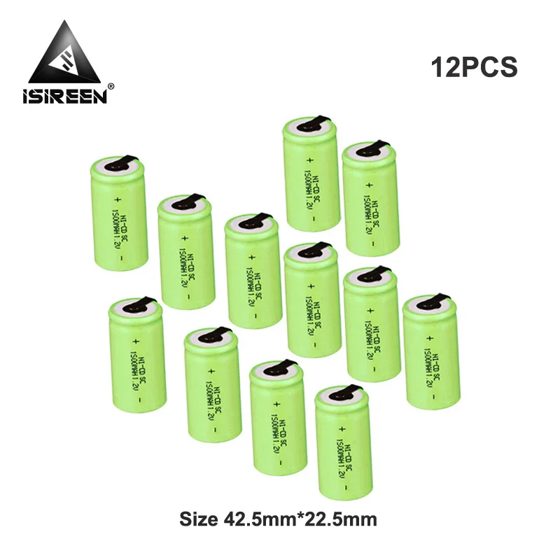 12PCS Электрическая аккумуляторная батарея, ячейка 1500mAh 1,2 V SC Ni-CD DIY Блок питания аккумуляторные батареи Subc Ni аккумулятор CD игрушечный фонарик - Цвет: 12PCS