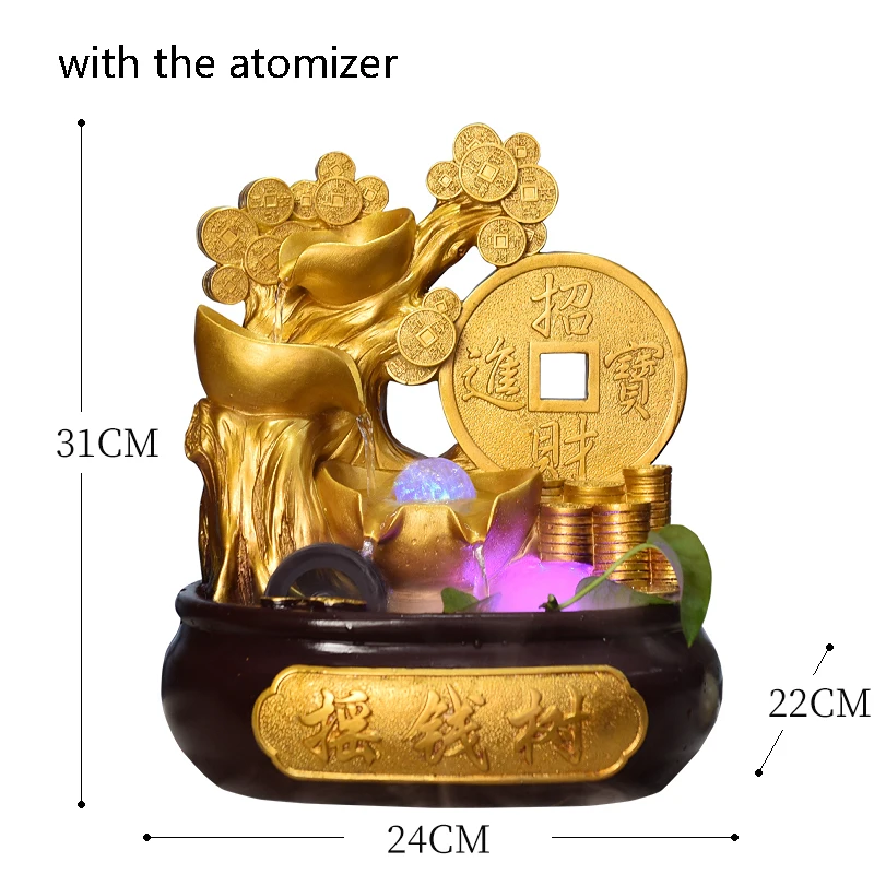 E 110 V-220 V деньги Дерево фонтан воды натуральный камень смола Feng Shui хрустальный шар Waterscape Настольный бонсай дома Lucky Декор украшением в виде банта - Цвет: E