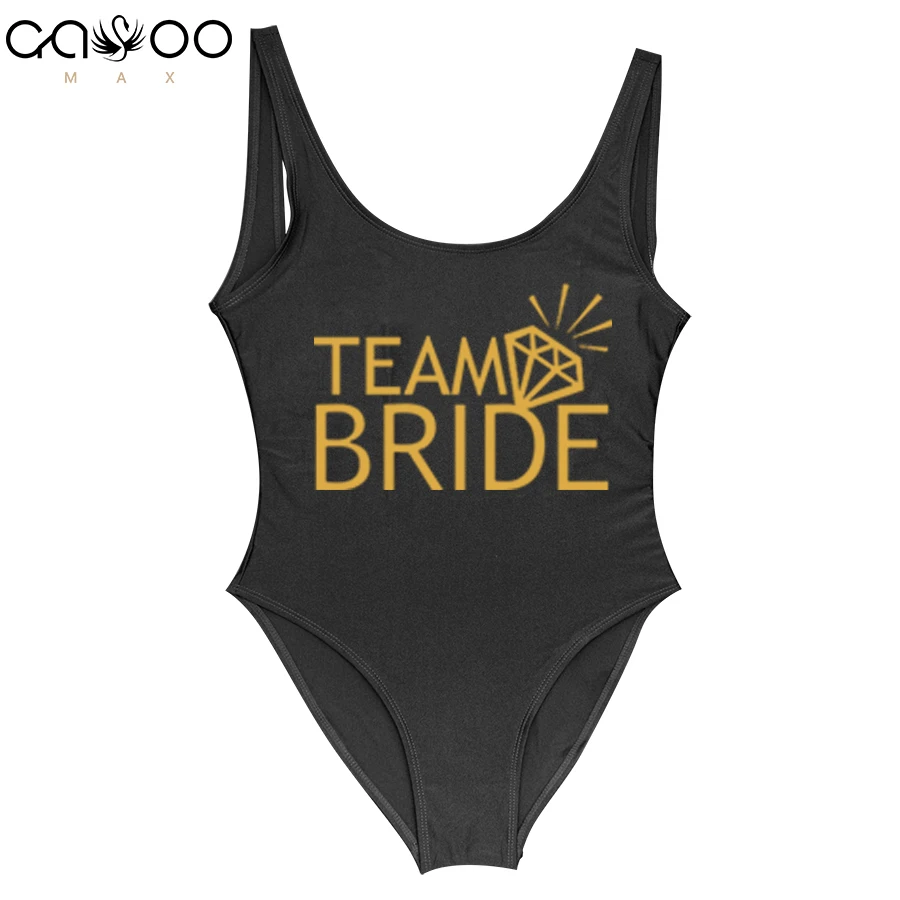 Женский купальный костюм для невесты и с золотым буквенным принтом со стразами