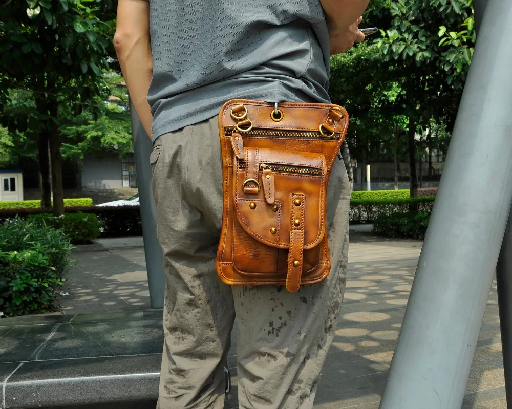 Quality Leather Men Design Casual 8&quot Tablet Messenger Sling Bag Multifunction Fashion Travel Waist Belt Pack Leg Drop 2141bu | Багаж и