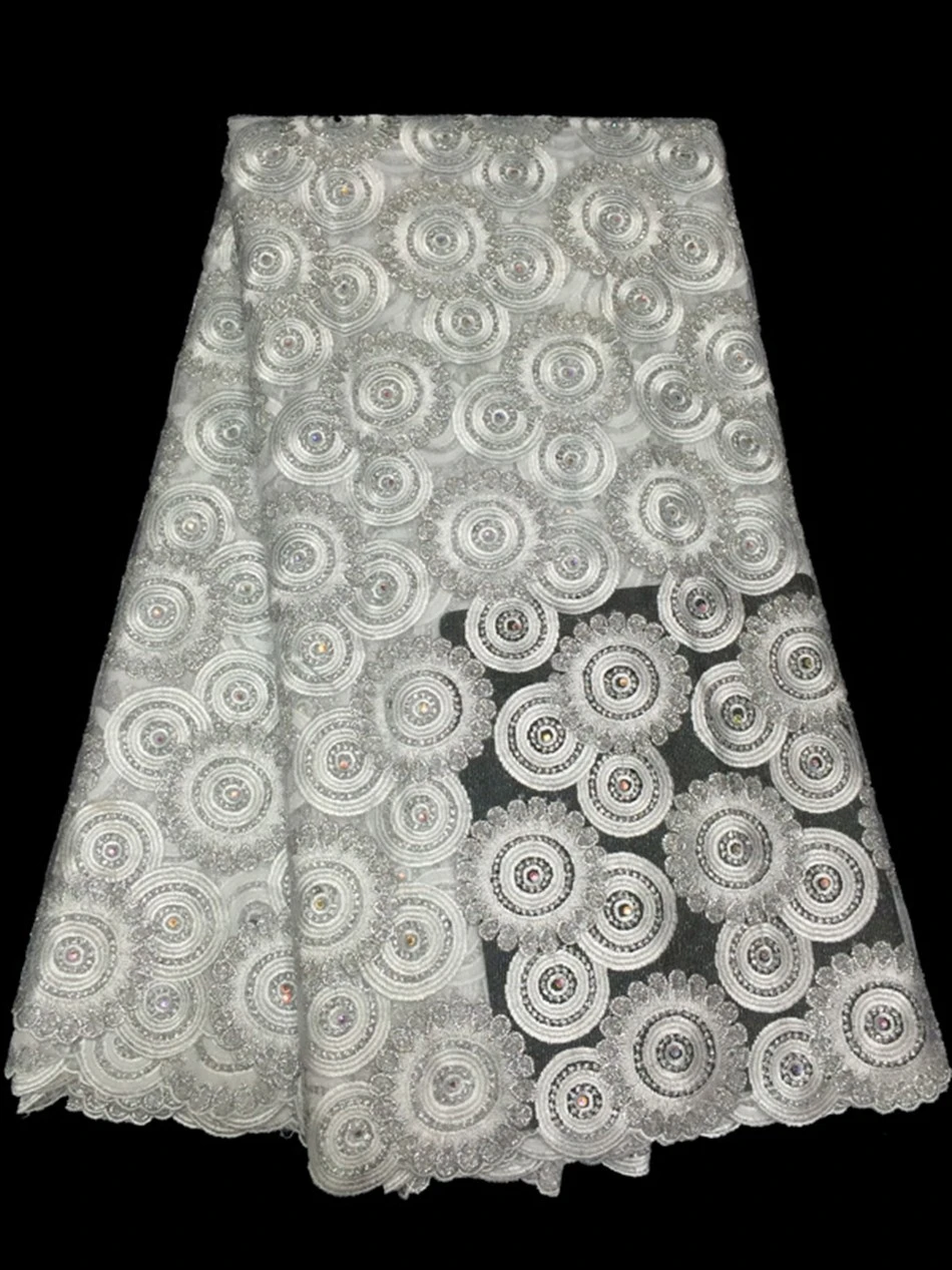 Классическая белая вышитая африканская кружевная ткань швейцарская вуаль акция