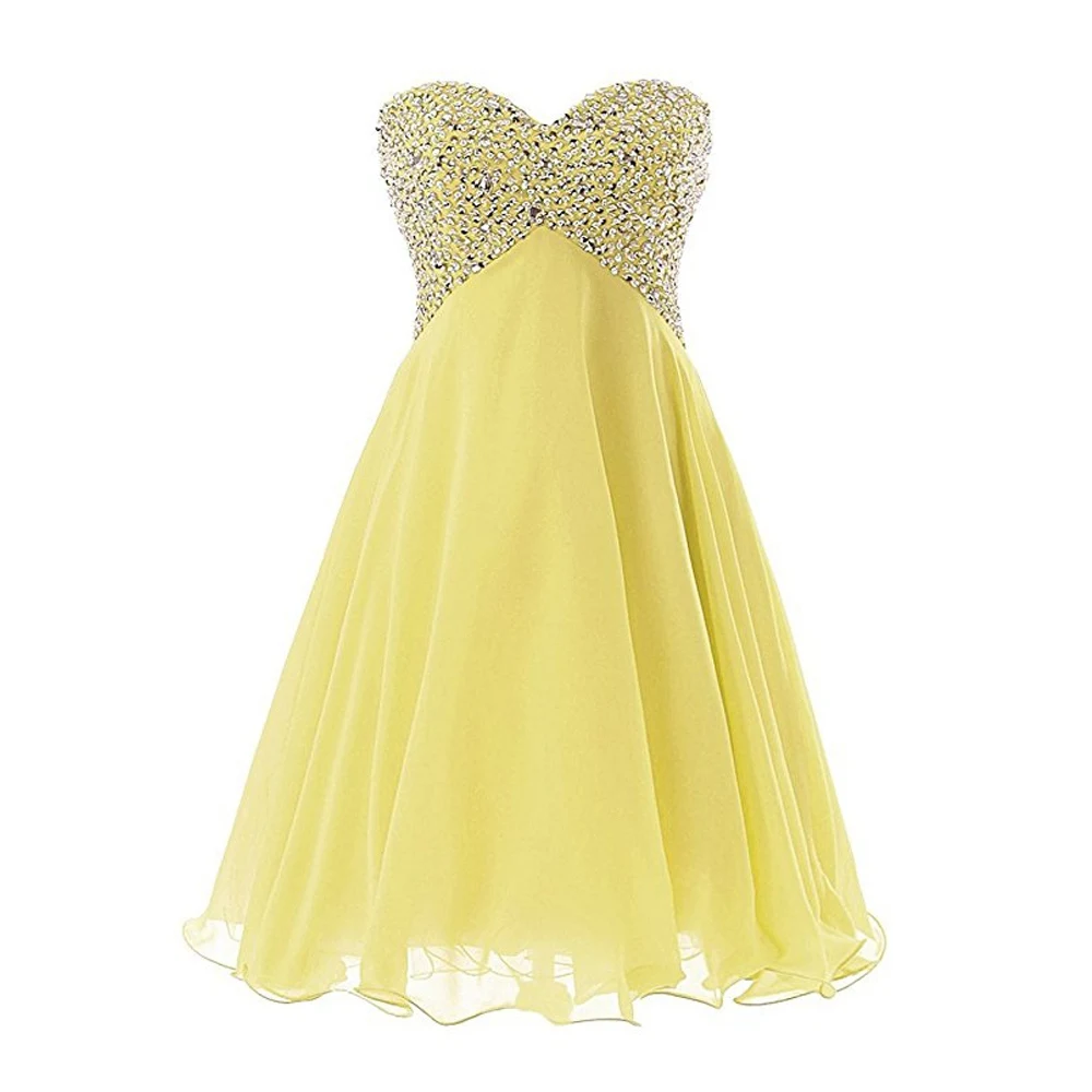 ANGELSBRIDEP Short Prom Dresses Formal Casual Dress Sweetheart Beaded Cheap Mini Women Party Evening Gowns - Цвет: Цвет: желтый