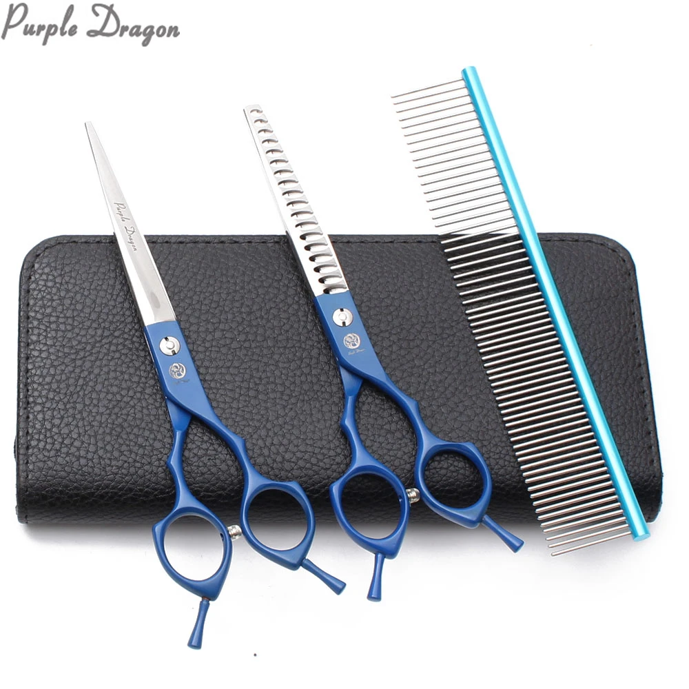 7.0" 440C Blue Professional Grooming Scissors Kit Thinning Shears Straight Dog Animal Finger Rest Z9029 | Красота и здоровье