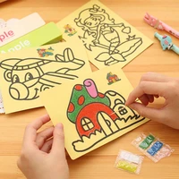 10pcs children drawing toys sand painting pictures kid diy crafts education toy for boys girls schedule sticker cartoon pattern