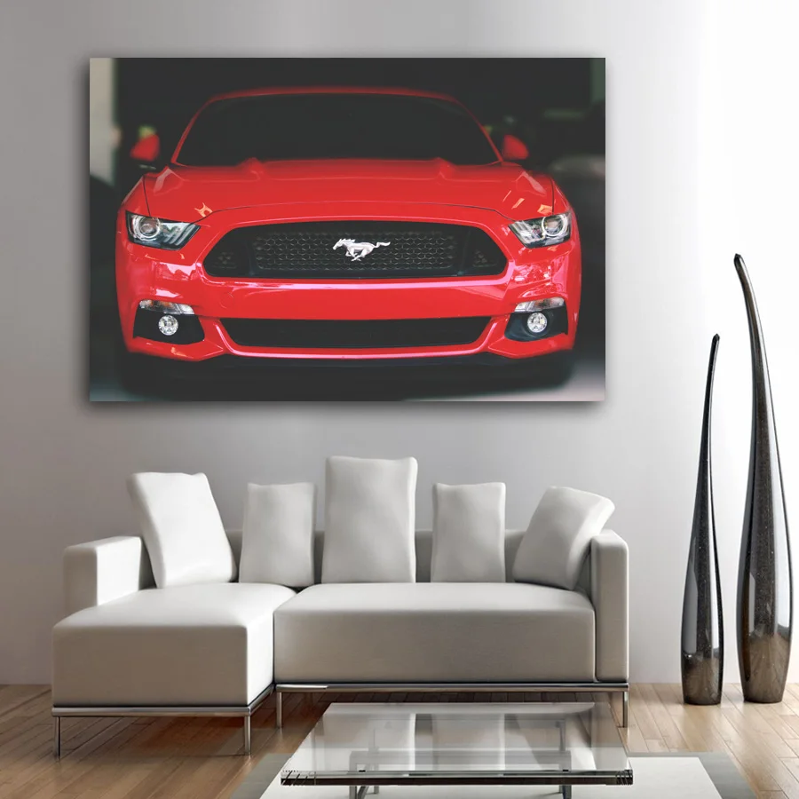 Красный Mustang вид спереди классический мышечный автомобиль плакат настенная