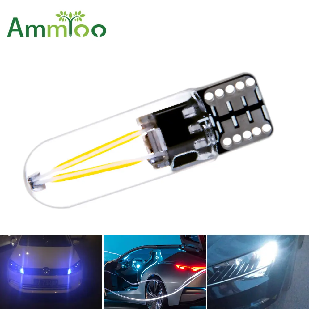 AmmToo 1 шт. W5W led T10 cob стеклянный автомобильный светильник светодиодная лампа для