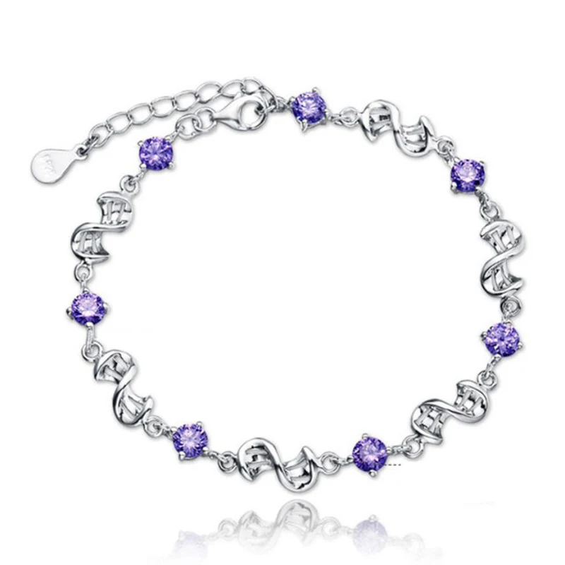 

KOFSAC Charm Purple Crystal Zircon Bracelets For Women Jewelry Trendy 925 Sterling Silver Bangles Female Valentine's Day Gifts