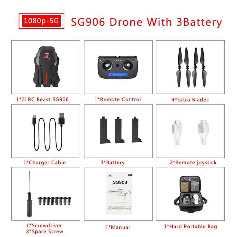 black 3 battery bag Для ZLRC Beast SG906 gps 5G wifi FPV с селфи складной 4K 1080P Ультра HD камера Радиоуправляемый Дрон Квадрокоптер RTF VS XS812 XS809HW SG10 - Цвет: black 3 battery bag