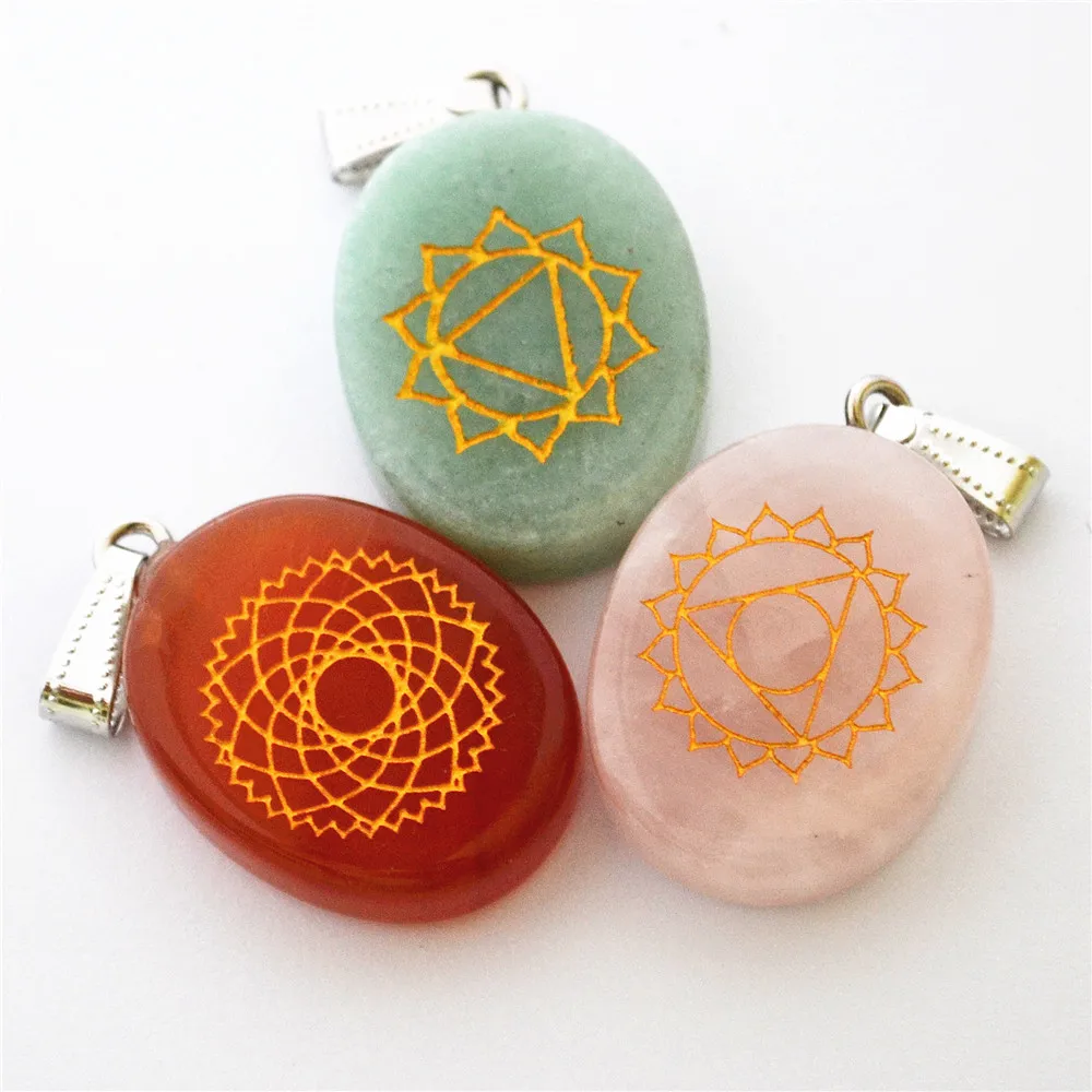 Натуральные гравированные камни подвески чакры опал Кристалл овальной формы