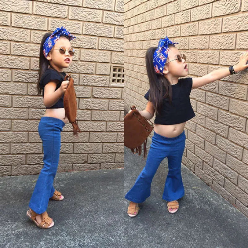Girls Baby Retro Soft Elastic Denim Flare Pants Children Jeans | Мать и ребенок