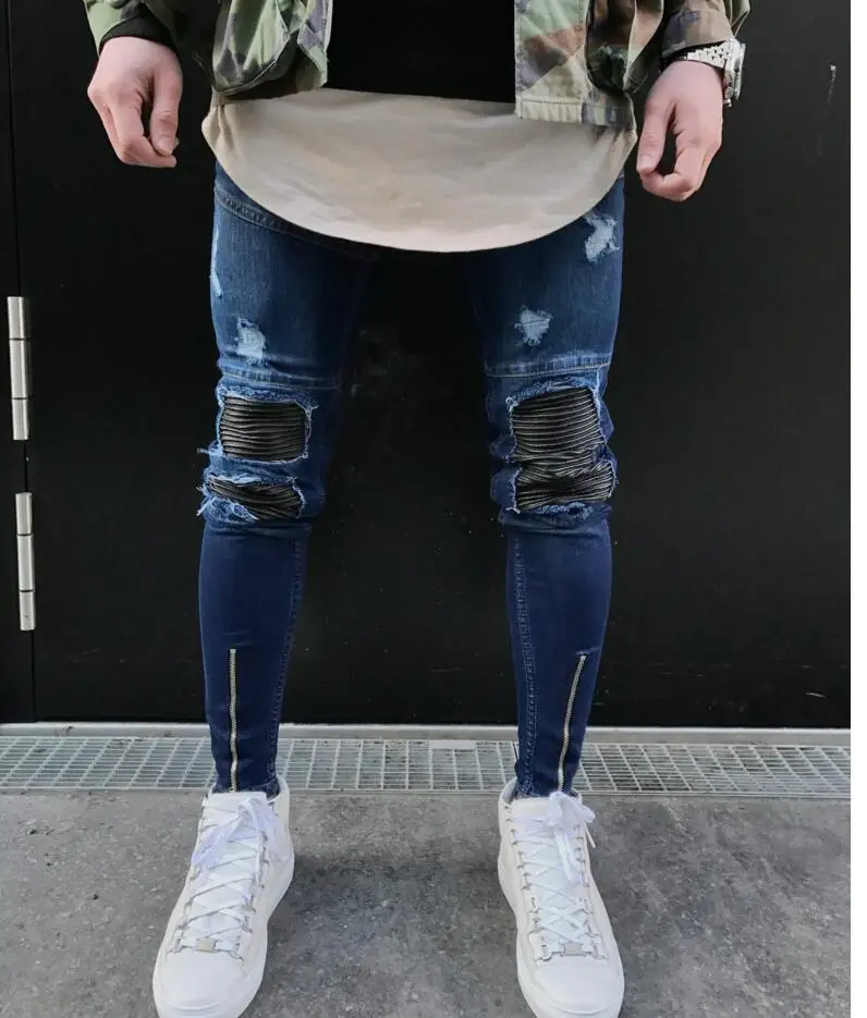 High Street Стиль обтягивающие джинсы новые модные Для мужчин отверстия узкие