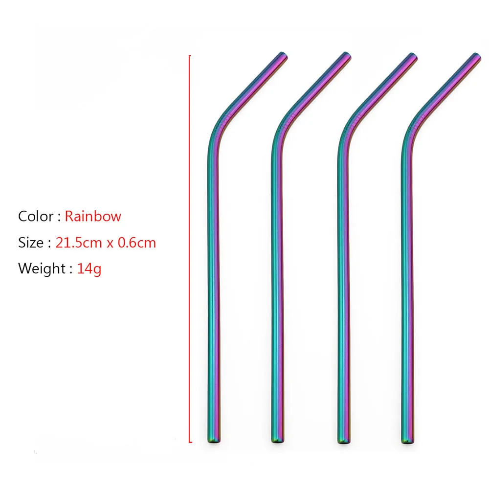 4Pcs Rainbow Высококачественная соломинки многоразовый металлический соломинки 304 из нержавеющей стали прочная согнутая соломинка для напитков с чистящей щеткой - Цвет: 4Pcs Rainbow