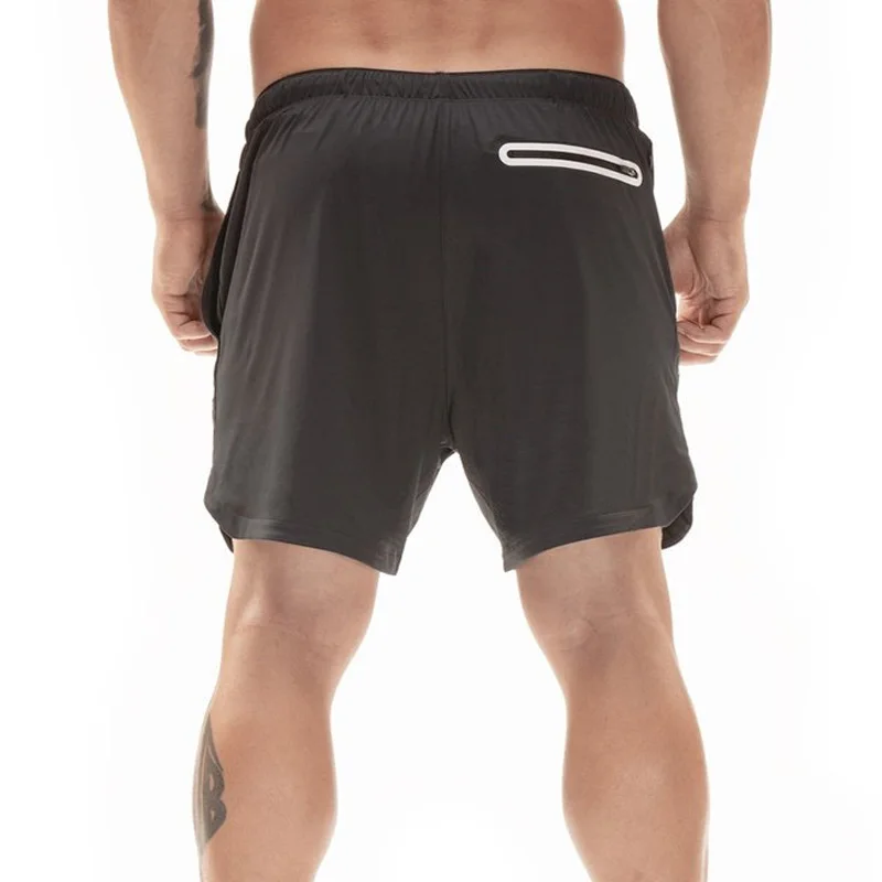 2 em 1 dos homens Shorts de Corrida Seguranca Bolsos Calcoes Secagem Rapida Desporto Lazer Embutidos Quadris Hiden | Мужская одежда