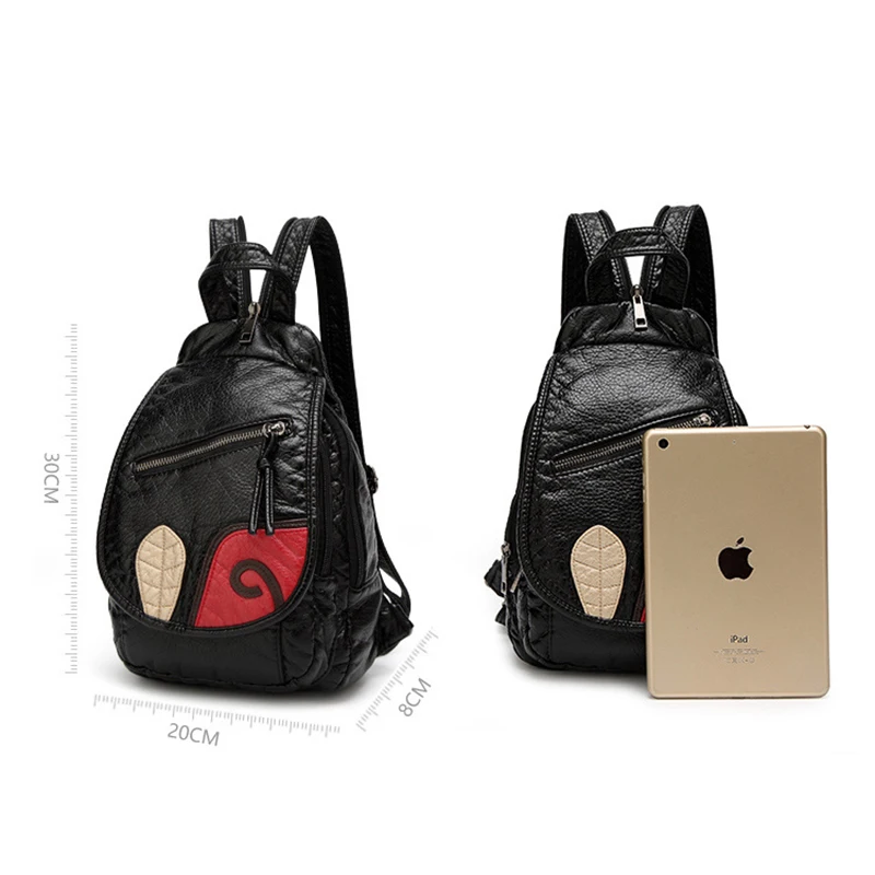 

2018 New Fashion Women Backpacks Black Soft Washed PU Leather Bags Shoulder Bags for Girls Female Back Packs Travel Chest Bag
