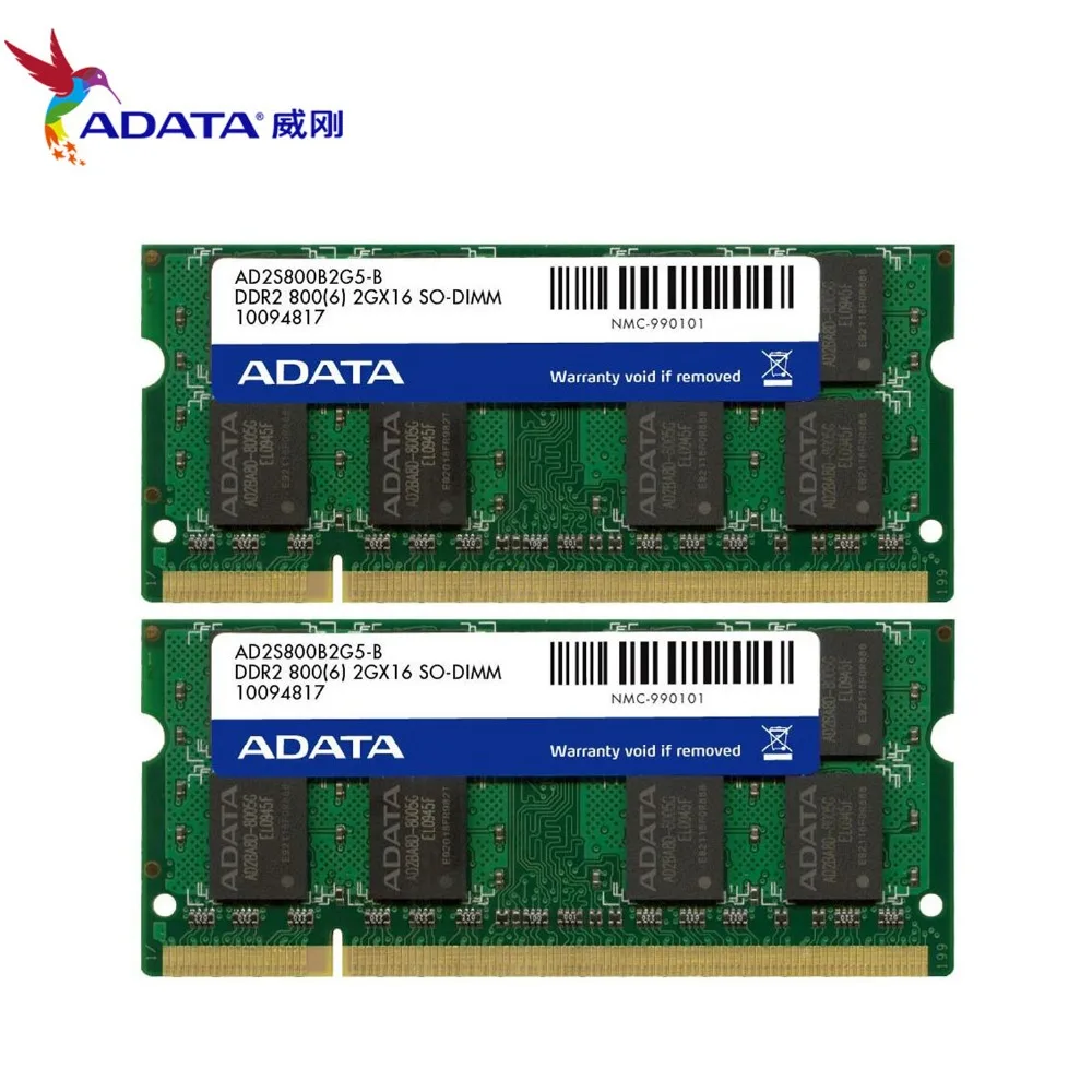 Ноутбук AData 4GB (2pcsX2GB) DDR2 2GB RAM 800Mhz PC2 6400U SO DIMM 240PIN 1 8 V CL6 Бесплатная