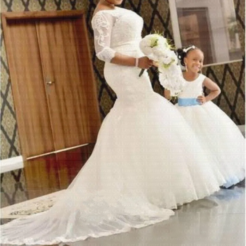 Свадебные платья русалки с короткими рукавами в африканском стиле Кружевная